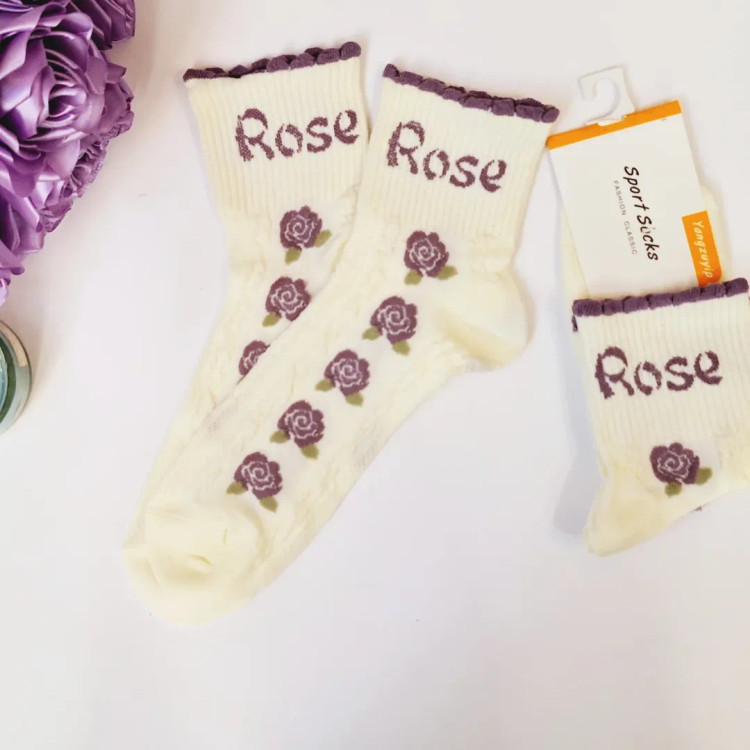 جوراب نیمساق زنانه (طرح رز بنفش)