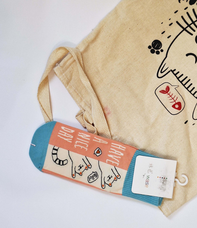 جوراب نیم ساق زنانه با طرح فانتزی و خاص گربه