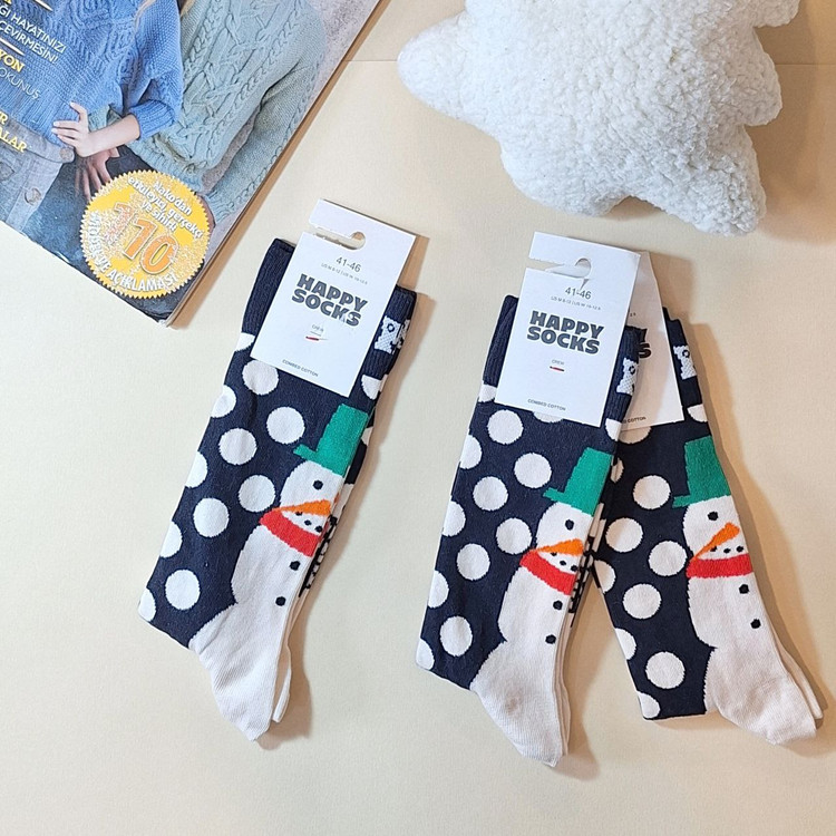 جوراب ساقدار فانتزی مردانه Happy Socks ترک طرح Snow ضد بو و عرق