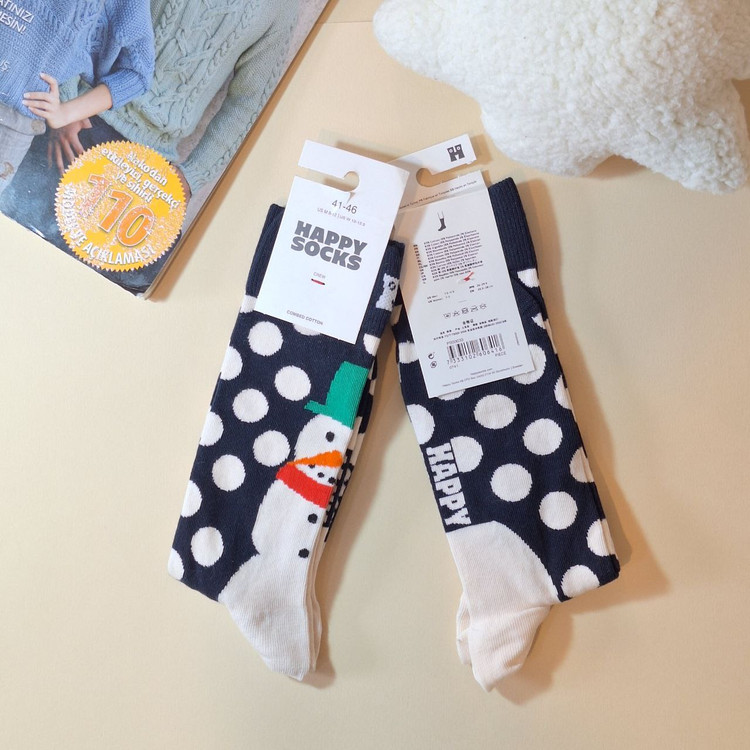 جوراب مردانه فانتزی Happy Socks ترک مدل برفی، ساقدار و ضد تعریق