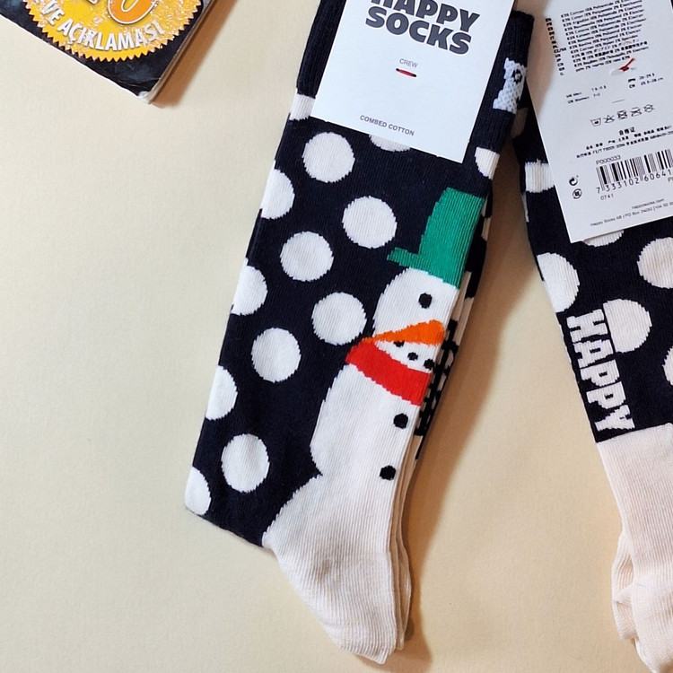 جوراب ساقدار فانتزی مردانه طرح Snow برند Happy Socks ترک، ضد بو و مناسب زمستان