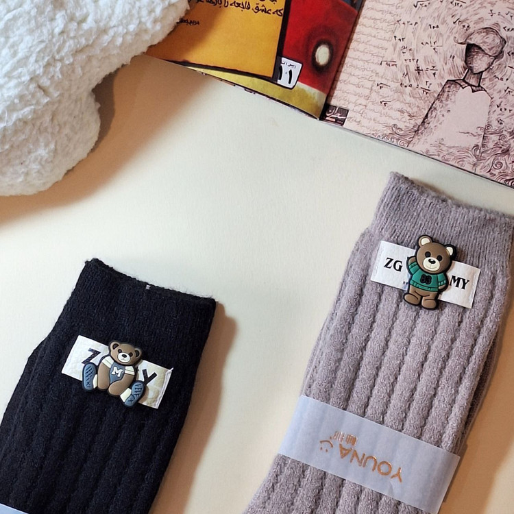 جوراب ساقدار فانتزی طرح تدی با عروسک برجسته، ضد حساسیت و ارسال فوری